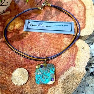 Elaine Coyne Artwear 3 strand leather necklace with pendant